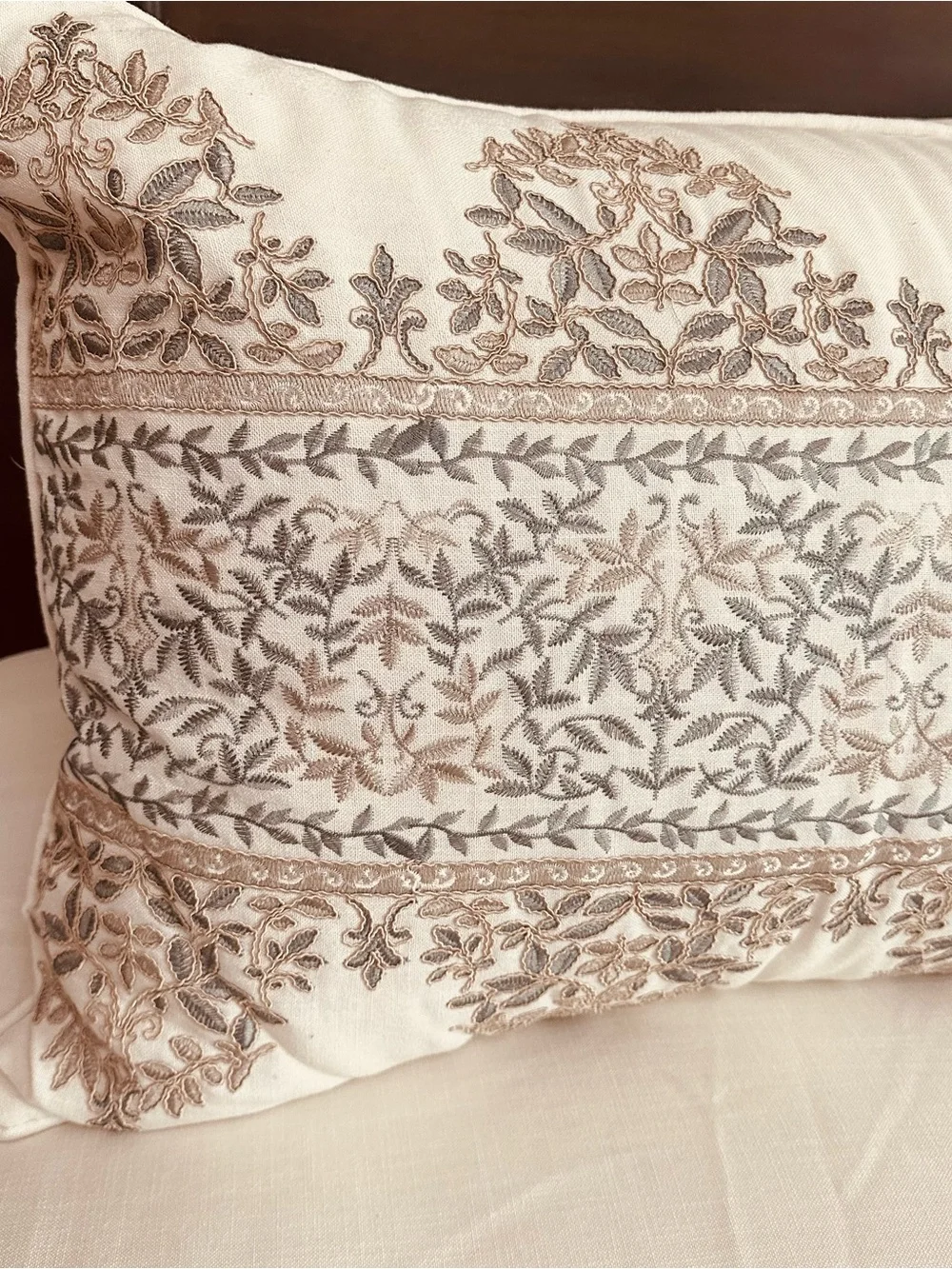 Cream Embroidered Leaf Comforter Set - Elegant Neutral Bedding